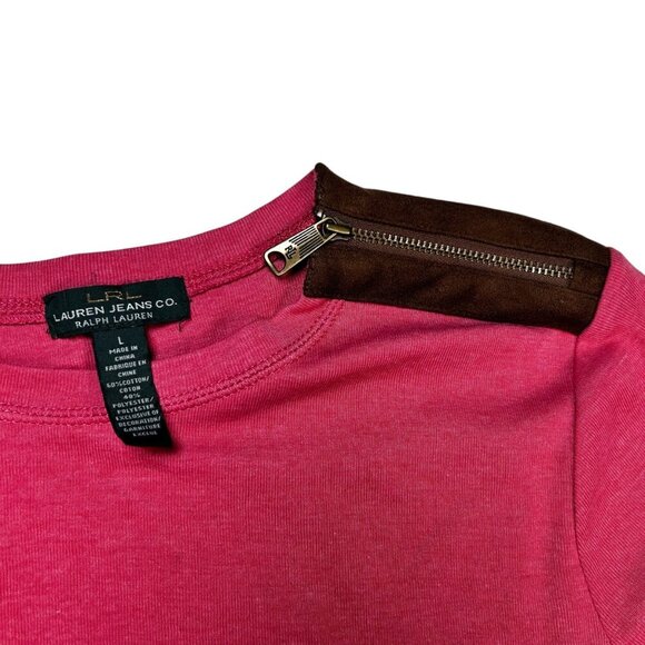 Ralph Lauren Large Women Coral Elbow Patch Classic Collegiate Zip - Picture 3 of 5